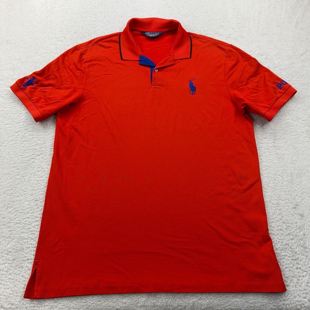 Polo Golf Ralph Lauren Big Logo Men Pro Fit Pima Cotton Orange Blue Polo Shirt L